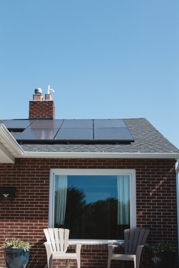 Solar panels on roof on a sunny day